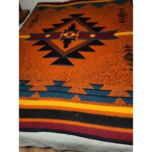 Biederlack Blanket Throw Southwestern Aztec USA Made Reversible 56 x 74"